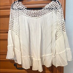 Max Studio Cream Crochet Yoke Boho Tunic